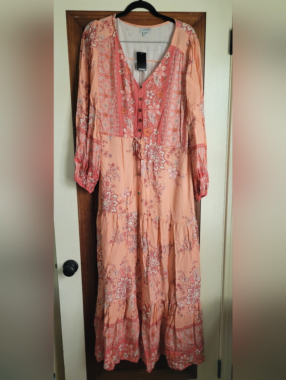 Avenue Peach Floral Maxi Dress with Button Bodice #19